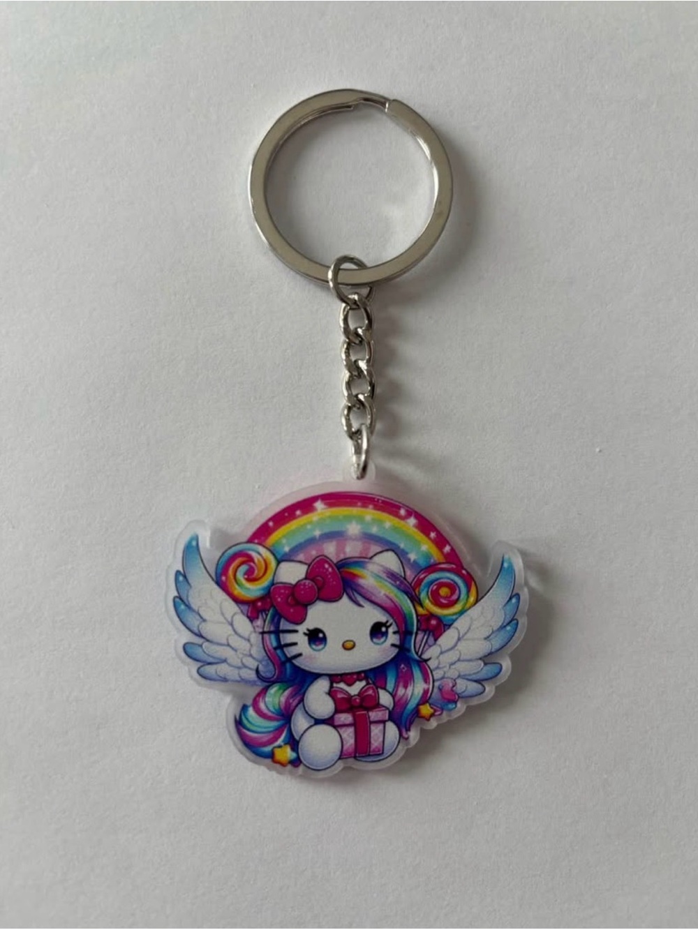 Hello Kitty Pink Bow Rainbow Angel Keychain